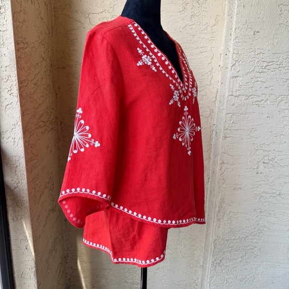 NWT Karen Kane Crossover Top Sz XS Embroidery 3/4 Sleeve Orange Poppy - Picture 8 of 13